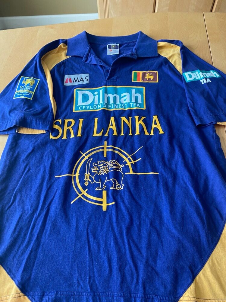 Sri Lanka's 1996 World Cup jersey, bright blue with yellow sleeves